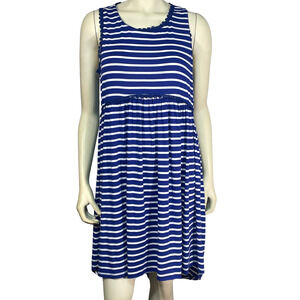 Jodifl Sz S Tank Dress Nautical Blue & White Stripes Stretch Knit Exposed Zipper